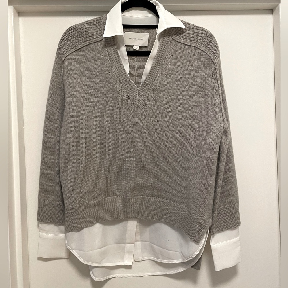 Brochu Walker. Looker Layered V-Neck. XS. Cashmere/wool blend. Grey & Ivory.